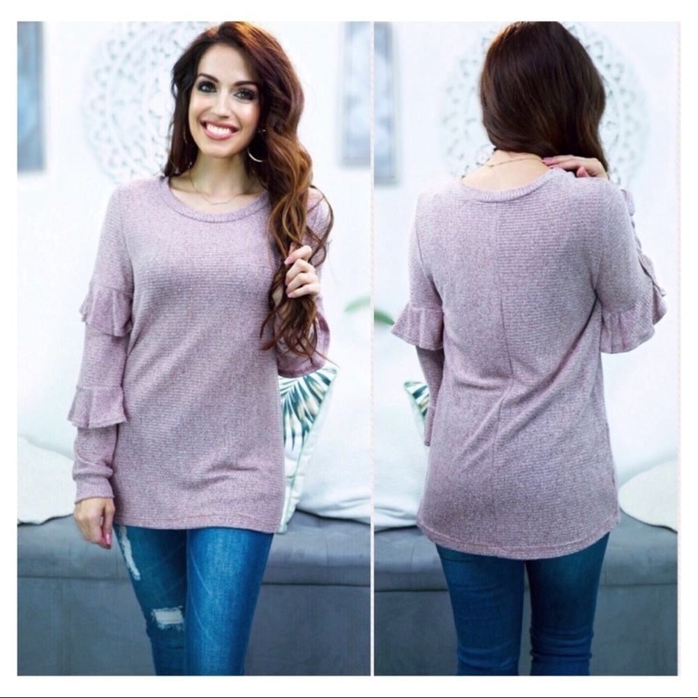 Soft Ribbed Ruffle Sleeve Top - Picture 2 of 4